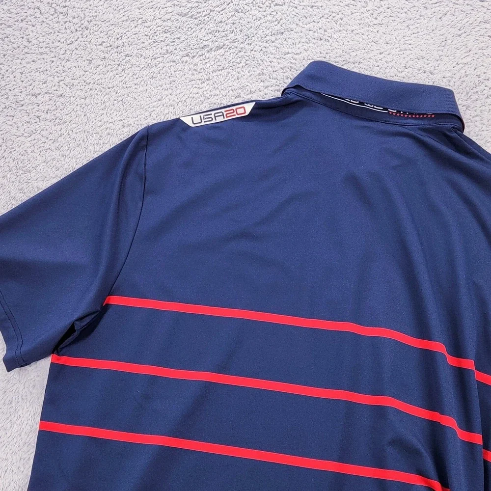 RLX Ralph Lauren Ryder Cup USA 2020 Golf Shirt Polo Mens Large Blue Red Striped